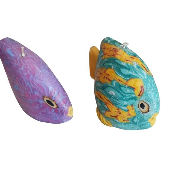 2 Candles Angel Clown Fish Romantic Kissing Lips Colorful Tropical 1970s Collect - Picture 5 of 16